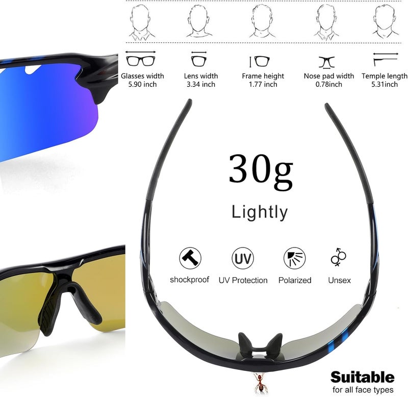 BangLong Polarized Sports Sunglasses Cycling Sun Glasses for Men Women with 5 Interchangeable Lenes for Running Baseball Golf - Image 4
